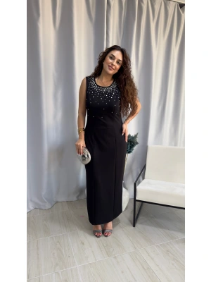 Kalın Askılı İnci Detaylı Elbise