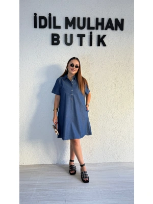 Lacivert Kot Rengi Polo Yaka Elbise