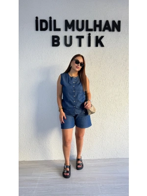 Lacivert Kot Rengi Şortlu Takım