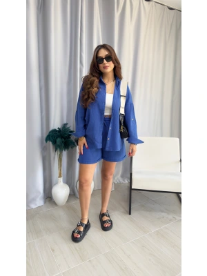 Lacivert Müslin Şortlu Takım