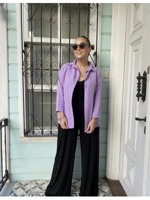 Lila Oversize Poplin Gömlek