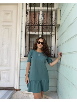 Mint Yeşili Eteği Fırfırlı Günlük Elbise