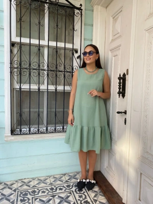 Mint Yeşili Pileli Elbise
