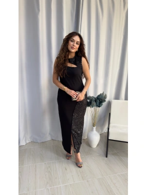 Payetli Pencere Detaylı Elbise