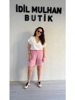 Pembe Çizgili Şort