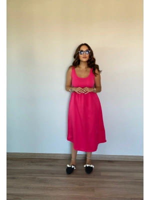 Pembe Kalın Askılı Elbise