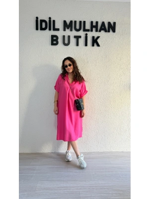 Pembe Kemer Detaylı Tensel Elbise