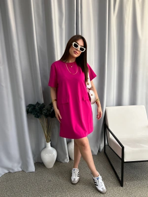 Pembe Likralı Basic Elbise