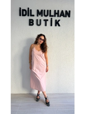 Pudra Pembe Askılı Elbise