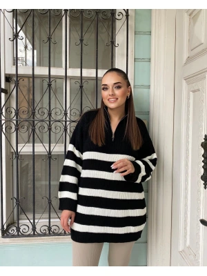 Saç Örgü Fermuarlı Triko Kazak