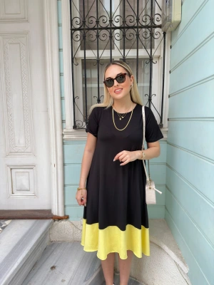 Sarı Siyah Basic Elbise