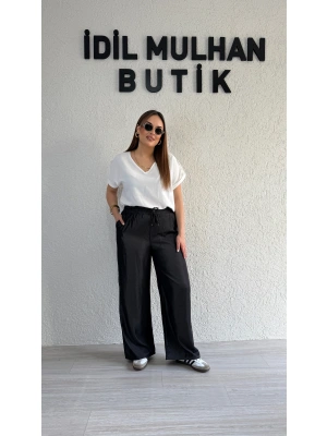Siyah Beli Lastikli Tensel Pantolon