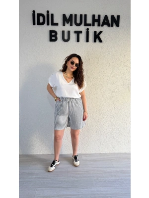 Gri Çizgili Şort