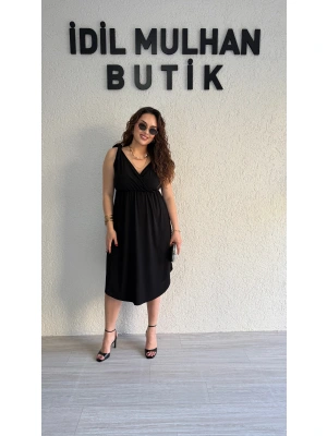 Siyah Omuzdan Bağlamalı Elbise