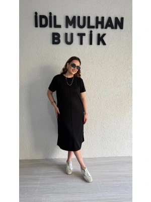 Siyah Oysh Kumaş Basic Elbise