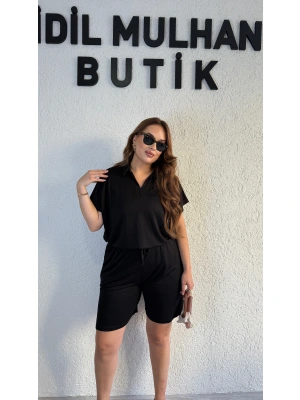 Siyah Polo Yaka Şortlu Takım