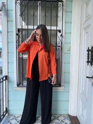 Turuncu Cepsiz Poplin Gömlek