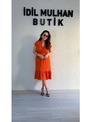Turuncu Hakim Yaka Volanlı Aerobin Elbise