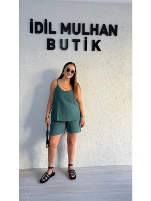 Zümrüt Yeşili Askılı Şortlu Tensel Takım