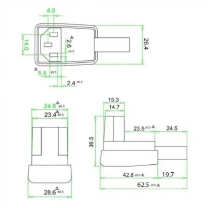 90 Derece Üçlü Dişi Power Soket Kablolanabilir Fiş