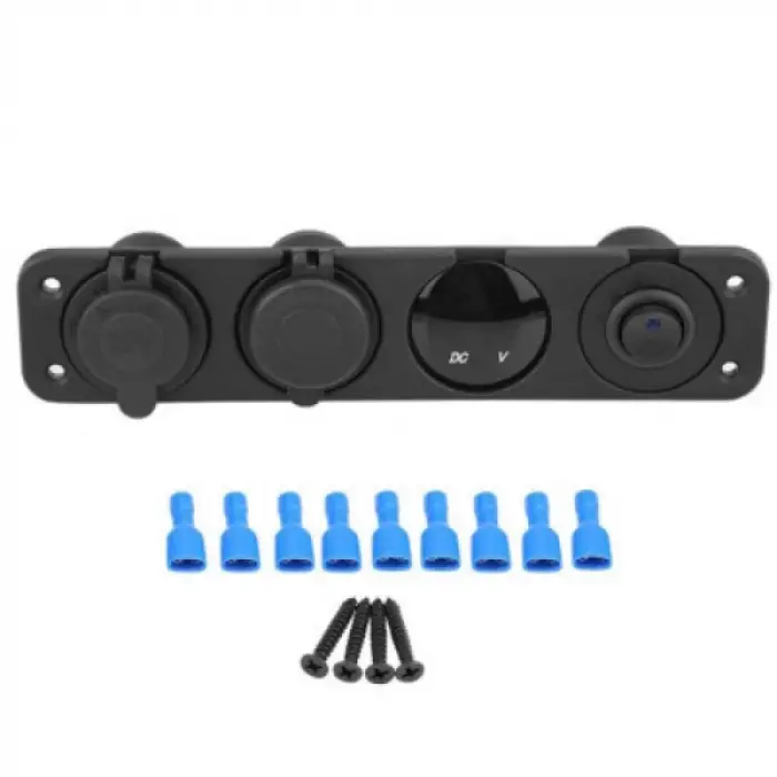 ON-OFF Mavi Nokta Anahtarlı 2x5V USB Çakmaklık ve Voltaj Göstergeli Marine Panel