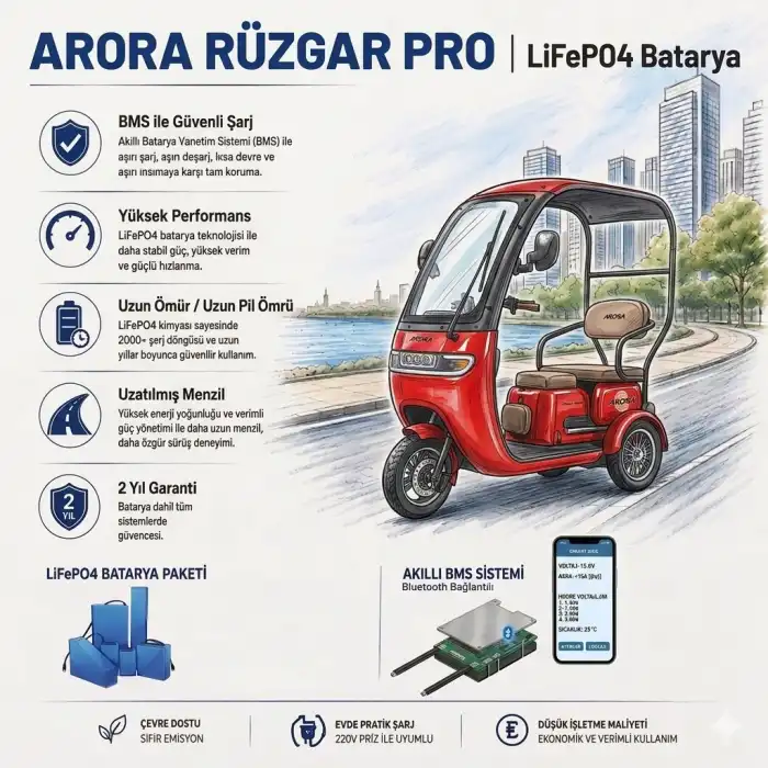 Arora Rüzgar Pro Uyumlu 60 Volt 30 Ah LiFePO4 Smart Batarya