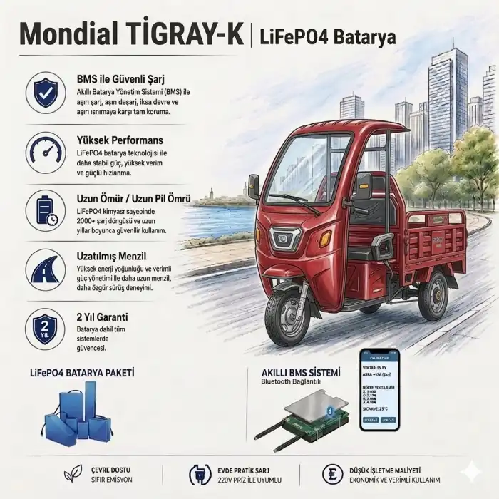 Mondial TİGRAY-K Uyumlu 72 Volt 60 Ah LiFePO4 Smart Batarya