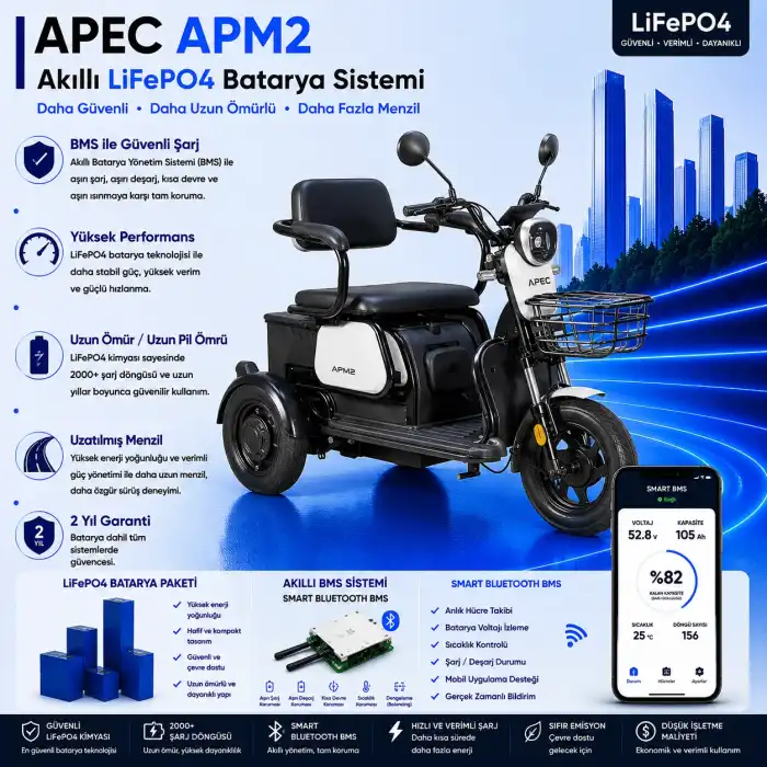 Apec APM2 Uyumlu 60 Volt 48 Ah LiFePO4 Smart Batarya