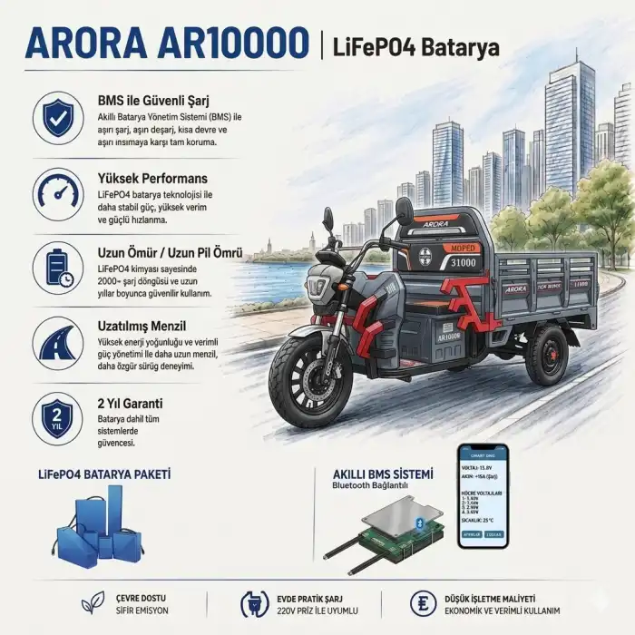 Arora AR10000 Uyumlu 72 Volt 60 Ah LiFePO4 Smart Batarya