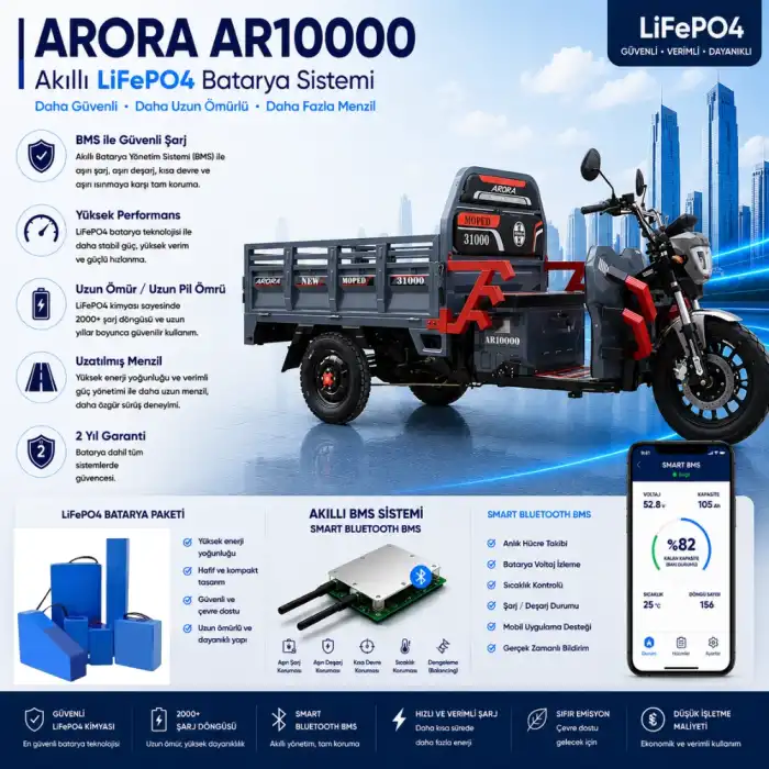 Arora AR10000 Uyumlu 72 Volt 60 Ah LiFePO4 Smart Batarya