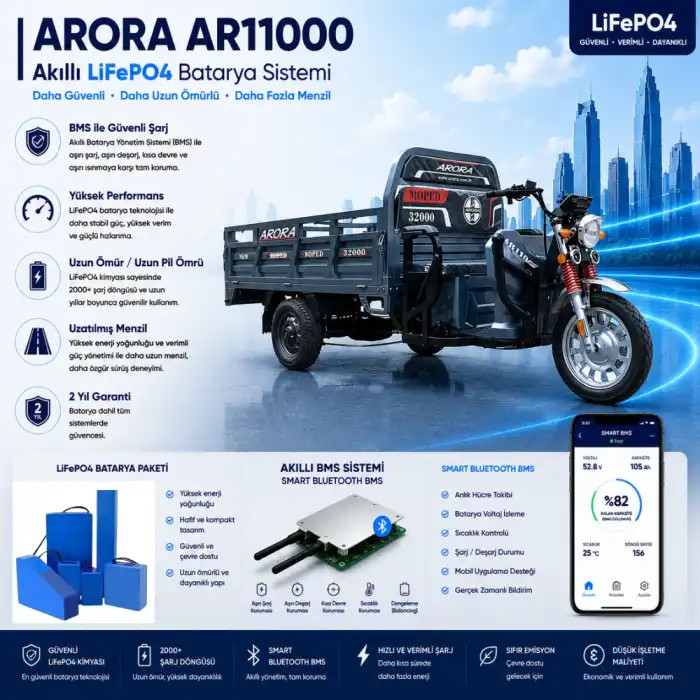 Arora AR11000 Uyumlu 72 Volt 36 Ah LiFePO4 Smart Batarya
