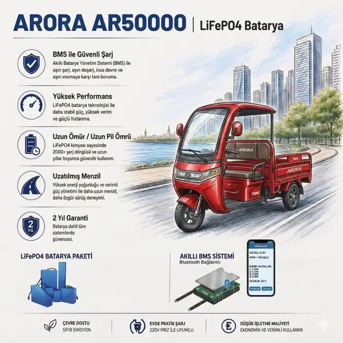 Arora AR50000 Uyumlu 72 Volt 102 Ah LiFePO4 Smart Batarya