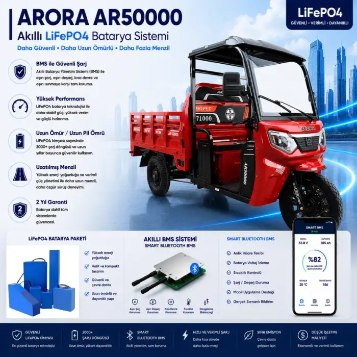 Arora AR50000 Uyumlu 72 Volt 60 Ah LiFePO4 Smart Batarya