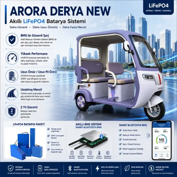 Arora Derya New Uyumlu 72 Volt 24 Ah LiFePO4 Smart Batarya