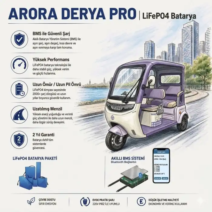 Arora Derya Pro Uyumlu 72 Volt 24 Ah LiFePO4 Smart Batarya