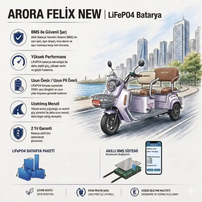 Arora Felix New Uyumlu 72 Volt 48 Ah LiFePO4 Smart Batarya