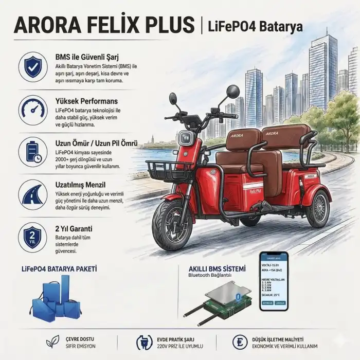 Arora Felix Plus Uyumlu 72 Volt 48 Ah LiFePO4 Smart Batarya
