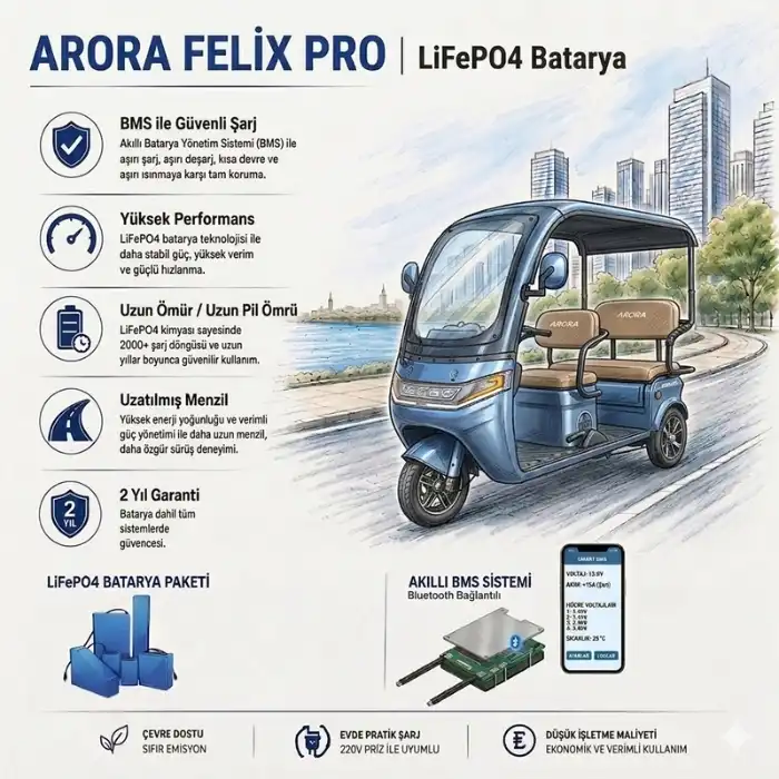 Arora Felix Pro Uyumlu 72 Volt 30 Ah LiFePO4 Smart Batarya