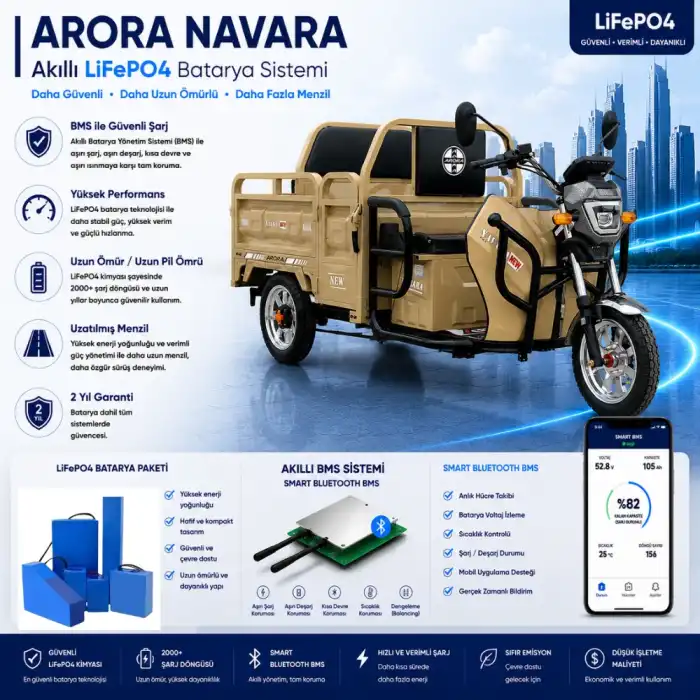 Arora NAVARA Uyumlu 72 Volt 48 Ah LiFePO4 Smart Batarya