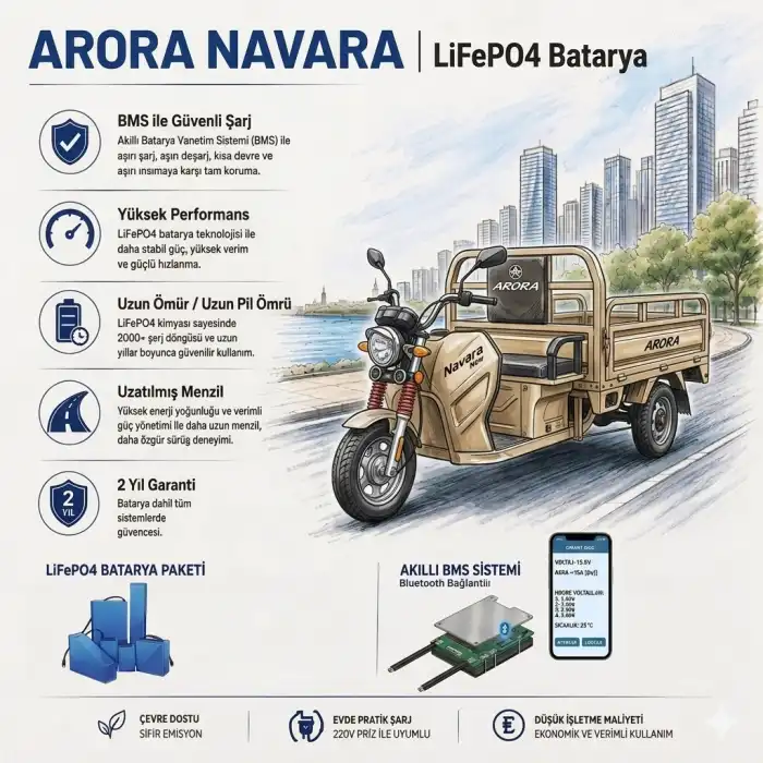 Arora NAVARA Uyumlu 72 Volt 48 Ah LiFePO4 Smart Batarya