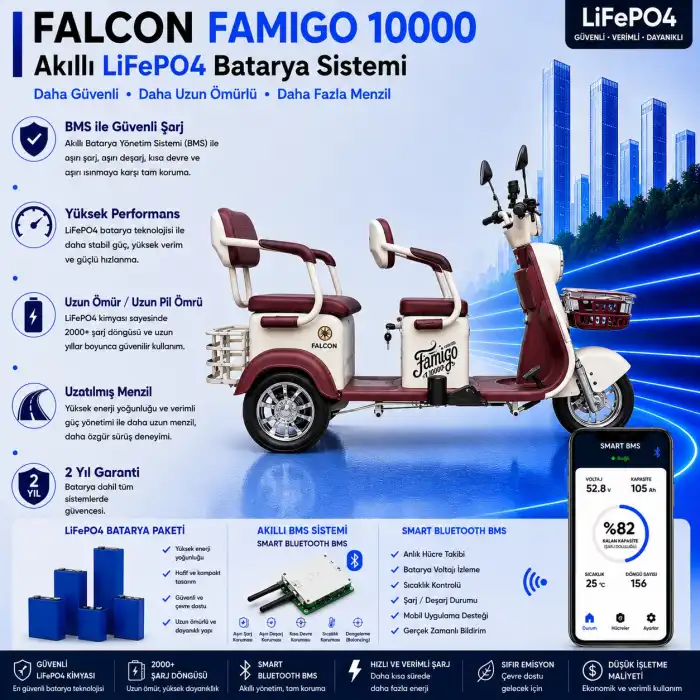 Falcon Famigo 10000 Uyumlu 72 Volt 48 Ah LiFePO4 Smart Batarya