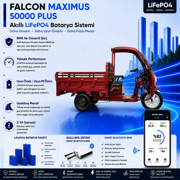 Falcon Maximus 50000 Plus Uyumlu 72 Volt 90 Ah LiFePO4 Smart Batarya