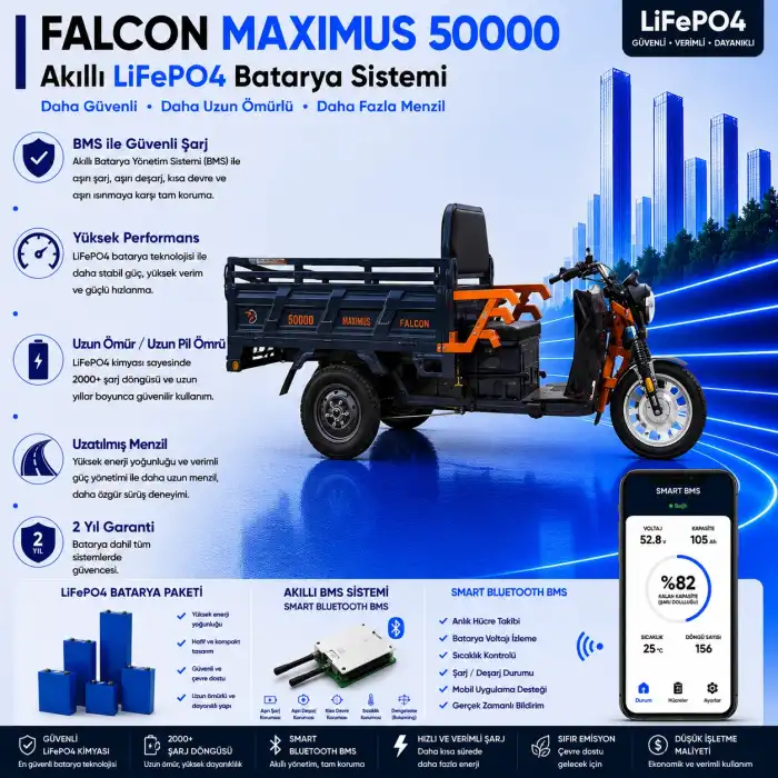 Falcon Maximus 50000 Uyumlu 72 Volt 60 Ah LiFePO4 Smart Batarya
