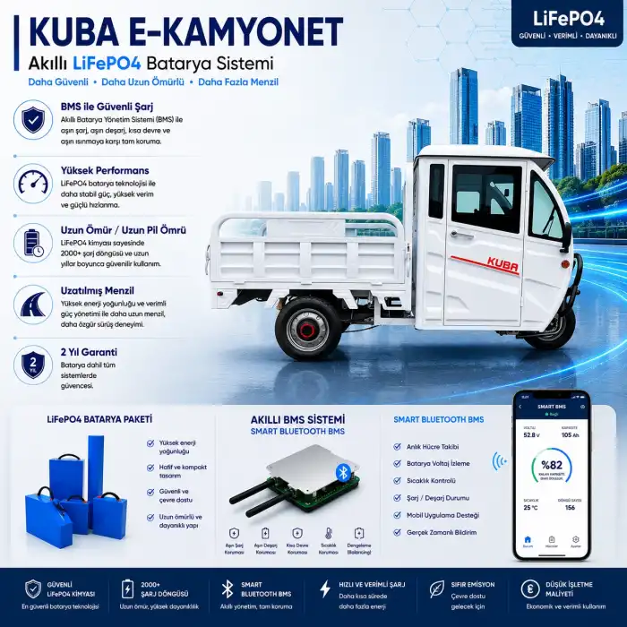 Kuba E-Kamyonet Uyumlu 72 Volt 102 Ah LiFePO4 Smart Batarya