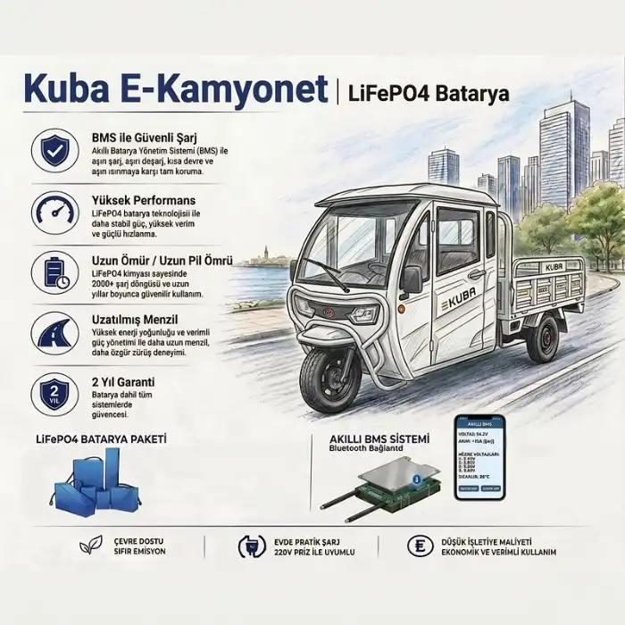 Kuba E-Kamyonet Uyumlu 72 Volt 60 Ah LiFePO4 Smart Batarya