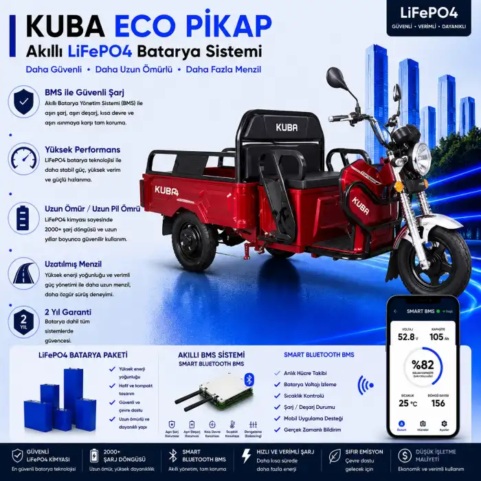 Kuba Eco Pikap Uyumlu 72 Volt 48 Ah LiFePO4 Smart Batarya