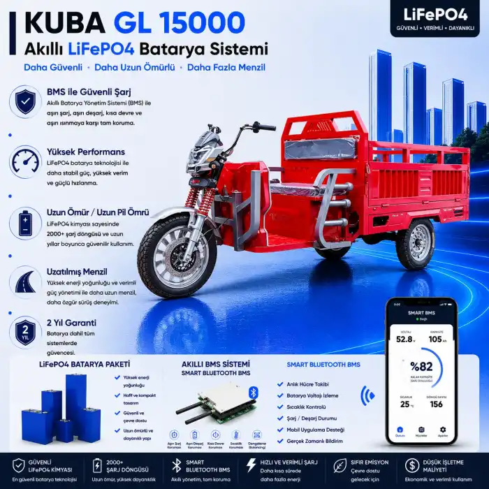 Kuba GL 15000 Uyumlu 72 Volt 60 Ah LiFePO4 Smart Batarya