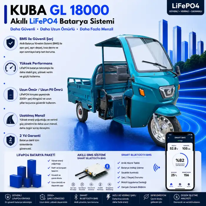 Kuba GL 18000 Uyumlu 72 Volt 60 Ah LiFePO4 Smart Batarya