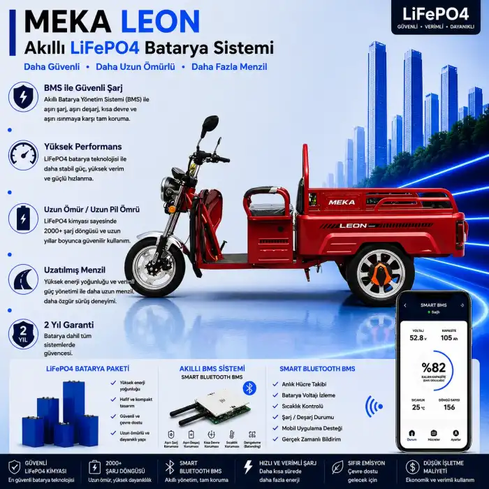 Meka Leon Uyumlu 72 Volt 36 Ah LiFePO4 Smart Batarya