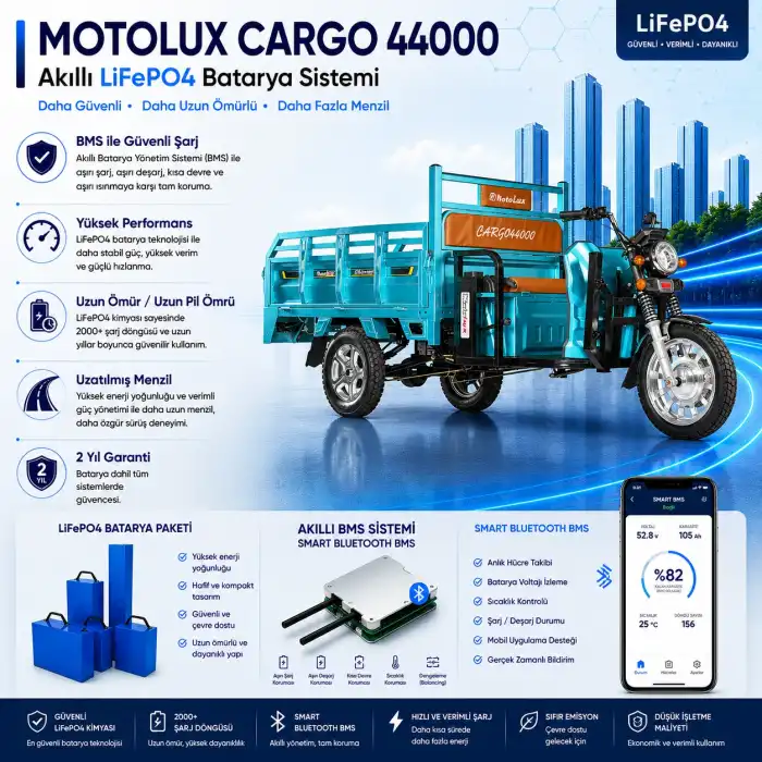 Motolux CARGO 44000 Uyumlu 72 Volt 48 Ah LiFePO4 Smart Batarya